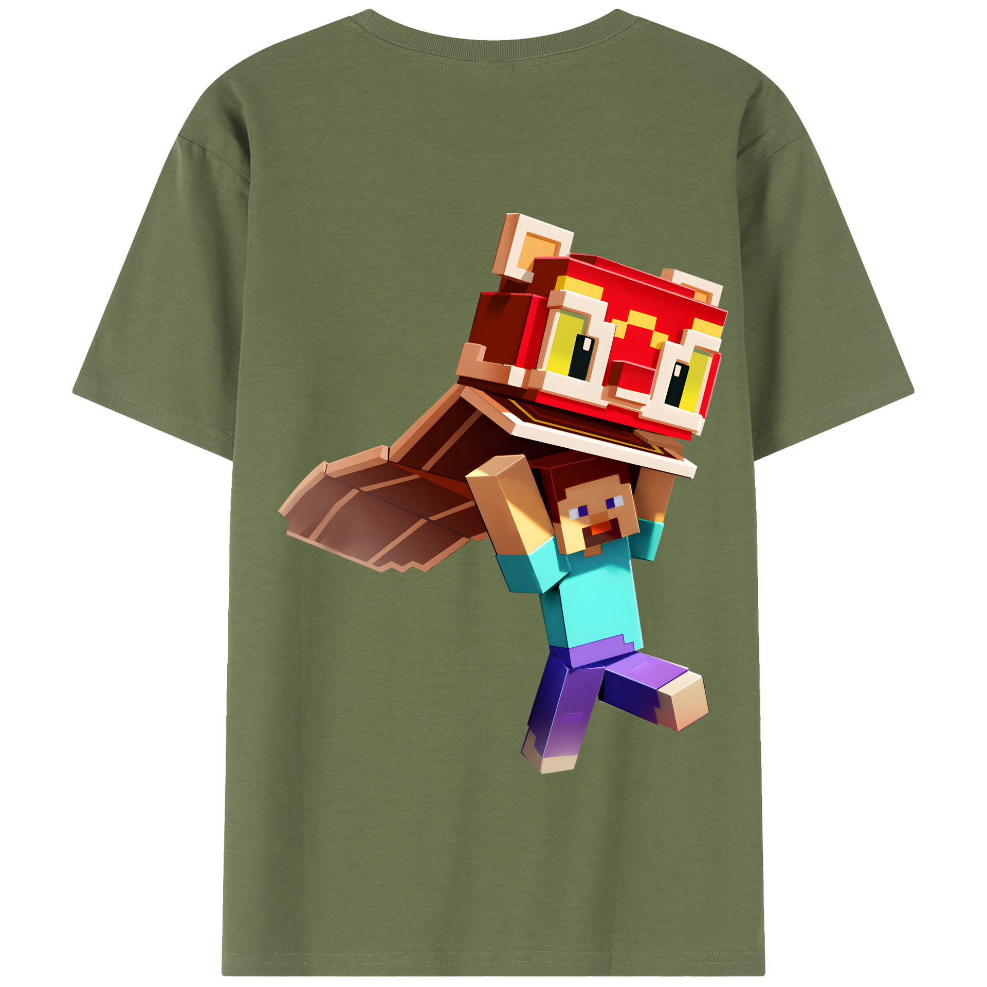 （画像用） マインクラフト ブロックの世界 Minecraft MC Block world 綿100％半袖Tシャツ（背面プリント）